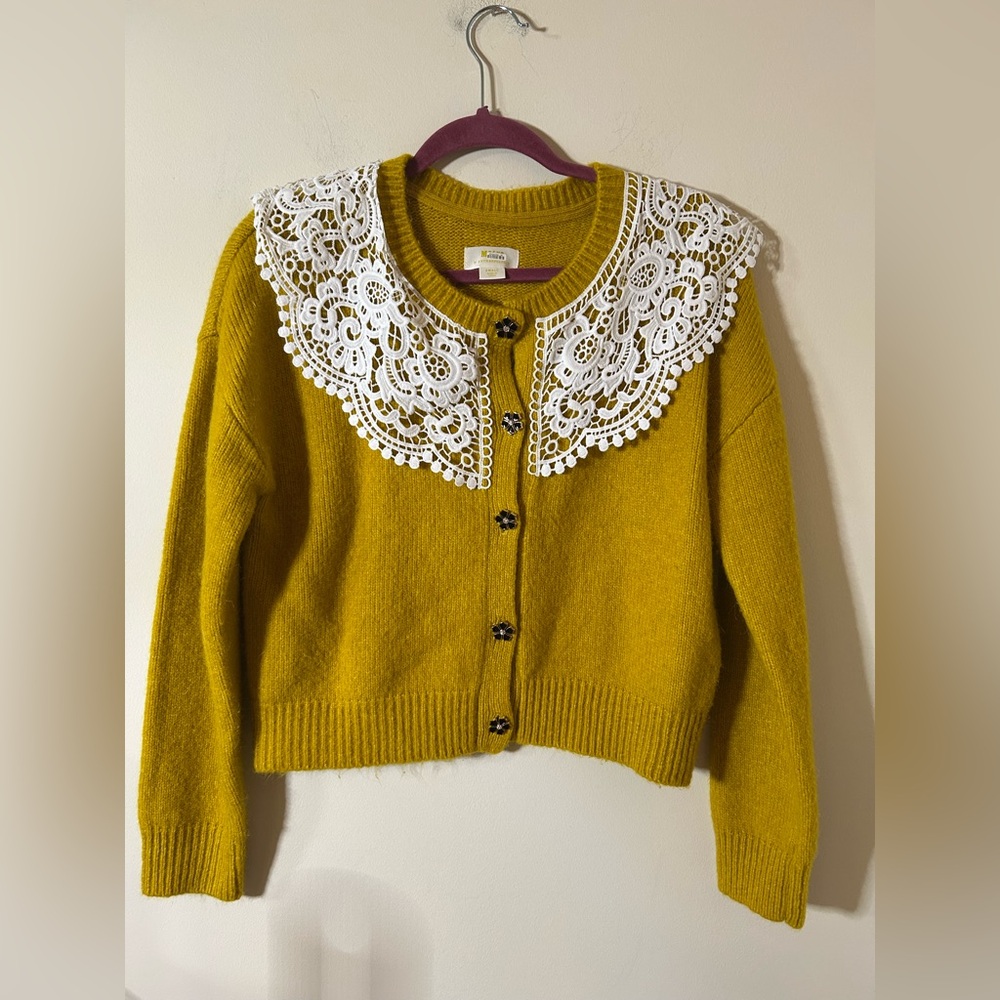 Anthropologie Maeve Lace Collar cardigan sweater front buttons size S - Picture 2 of 4